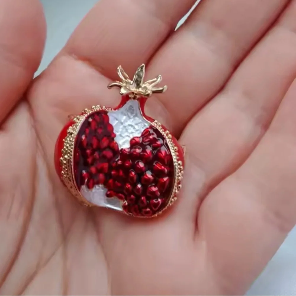 Red Pomegranate Gold Brooch